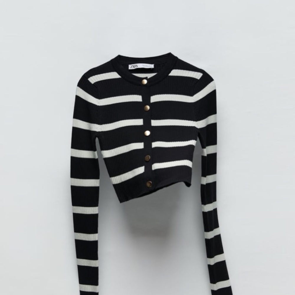 Zara stripped cropped cardigan top with gold buttons NWT
